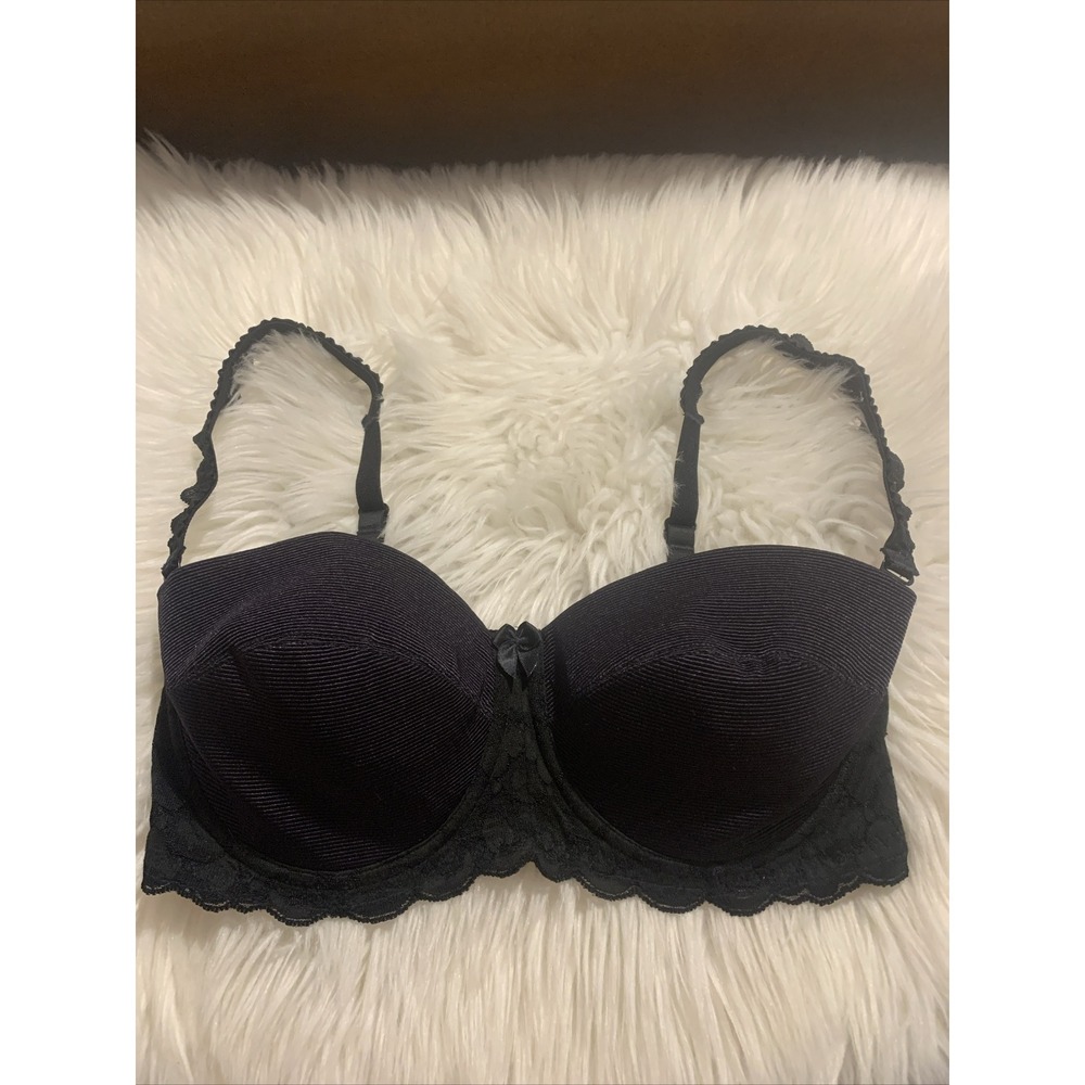 Wacoal Sexy Black Balconette Bra 34D Ruffled Straps NWOT
